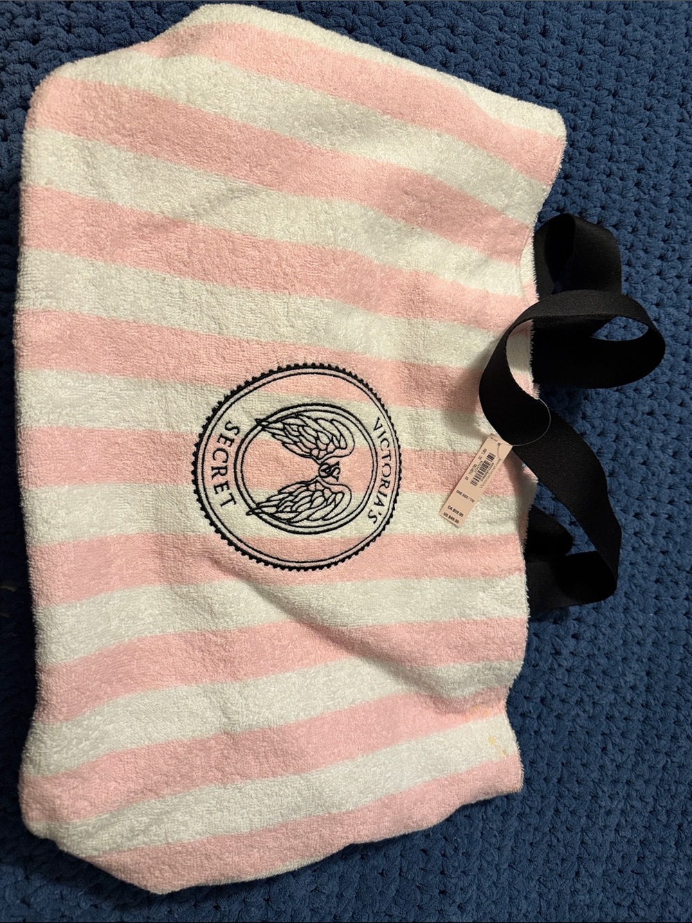 Victoria's Secret Pink and White Striped Tote with Winged Logo